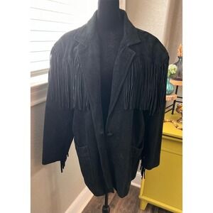 Northern Style suede leather fringe ladies button front coat. Fringe sleeves. L